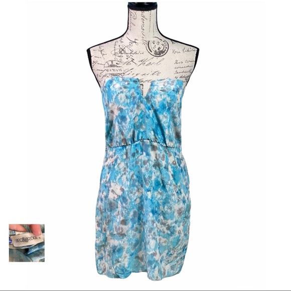 BEC + BRIDGE EUC Blue Sky Printed Strapless Silk Dress - Picture 1 of 12